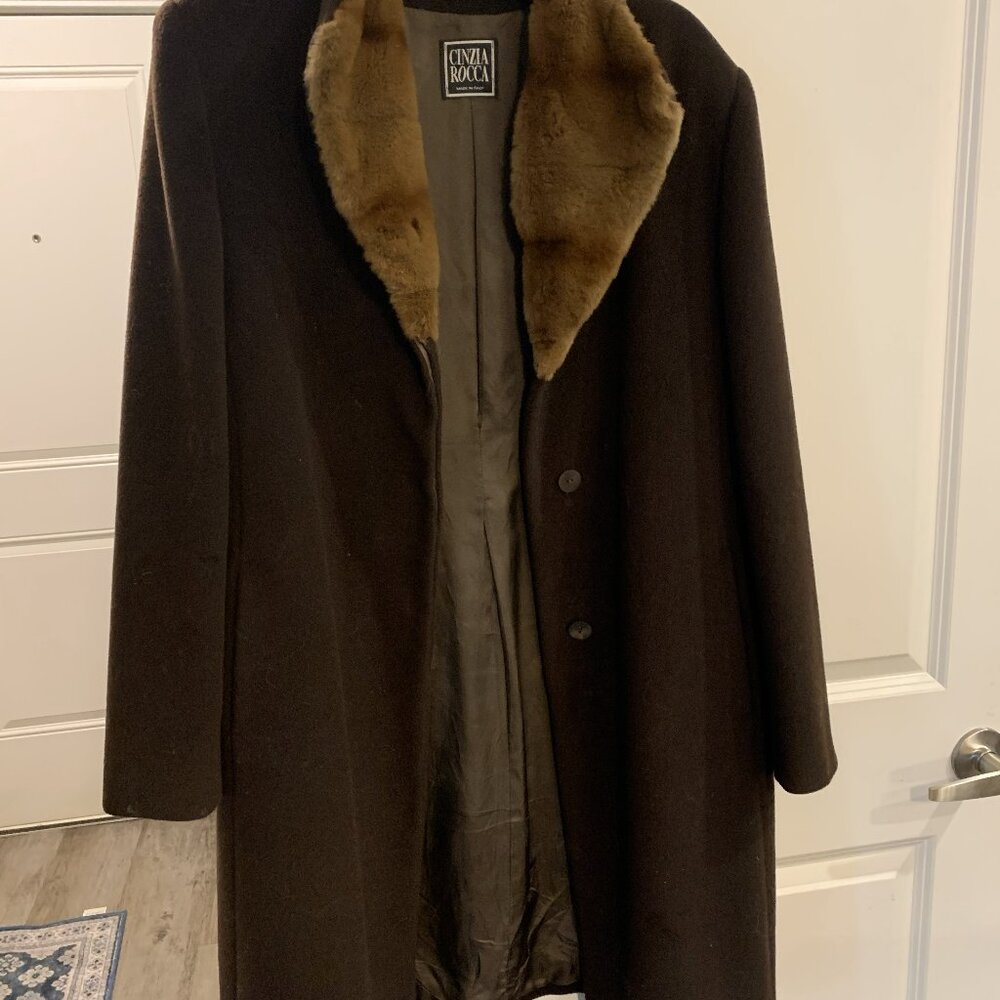 Vintage Womens Long Wool Overcoat with fur trim